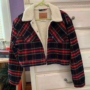 NEW Cropped Levi’s corduroy shearling plaid jacket